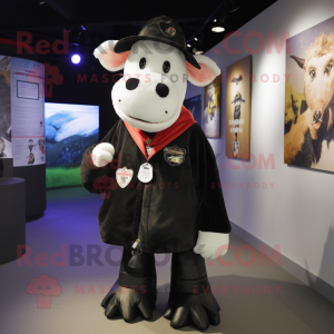 Black Hereford Cow mascot costume character dressed with a Parka and Ties