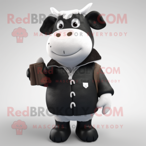 Black Hereford Cow mascot costume character dressed with a Parka and Ties