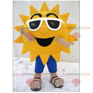 Mascotte de soleil avec des lunettes…de soleil blanches -