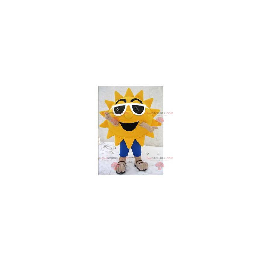 Mascotte de soleil avec des lunettes…de soleil blanches - Mascotte de soleil avec des lunettes…de soleil blanches -