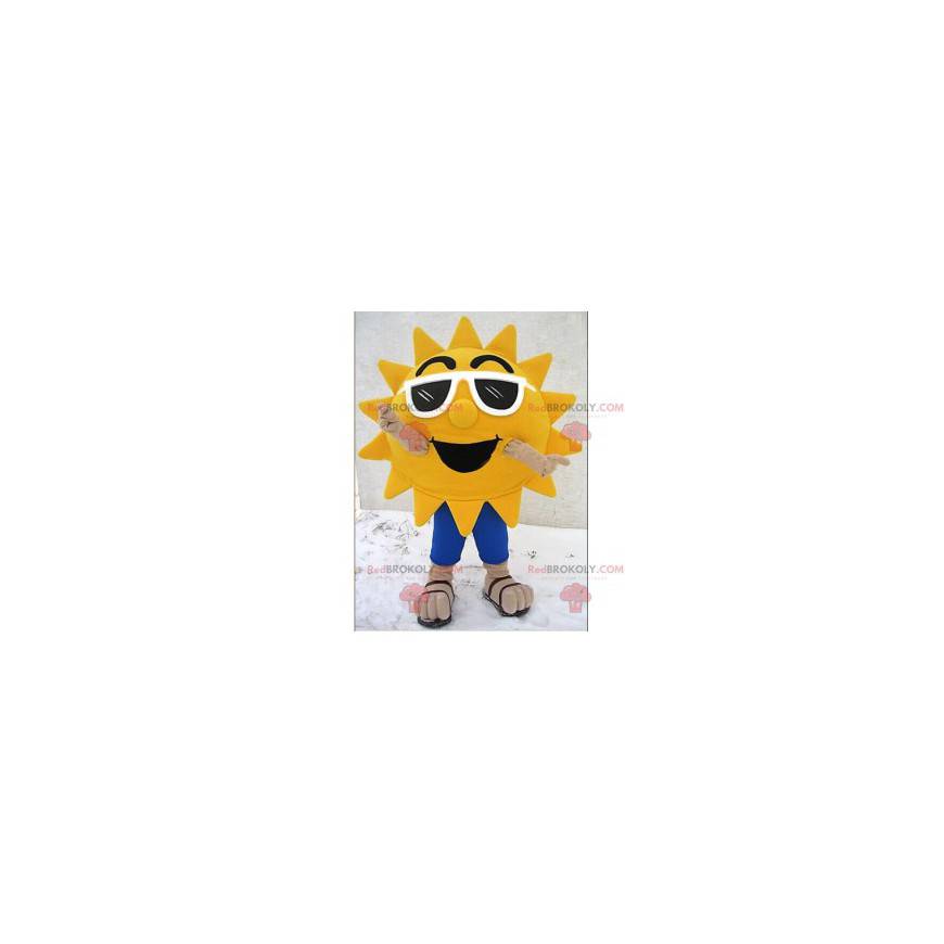 Mascotte de soleil avec des lunettes…de soleil blanches -