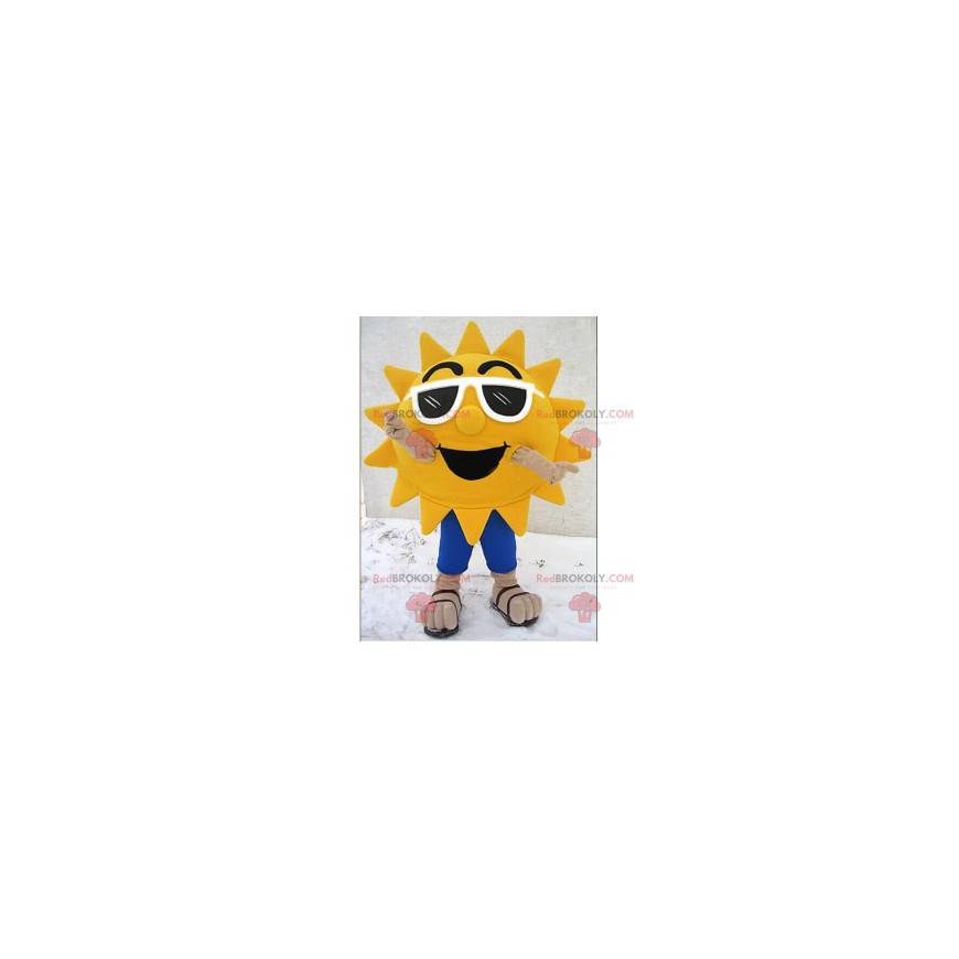 Mascotte van de zon met een witte zonnebril - Redbrokoly.com