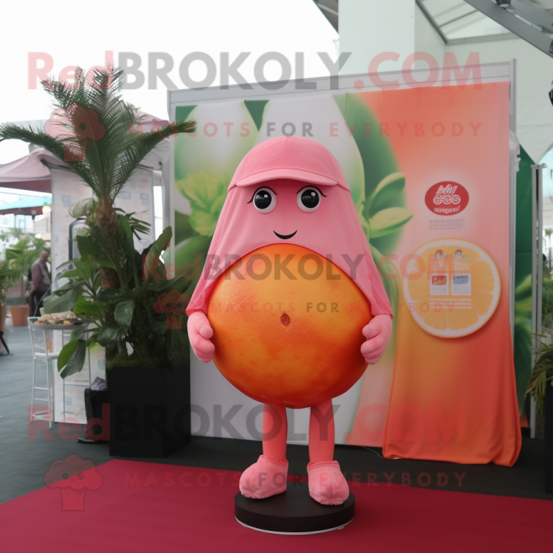 Pink Grapefruit mascot costume character dressed with a Cover-up and Cufflinks