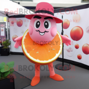 Pink Grapefruit mascot costume character dressed with a Cover-up and Cufflinks