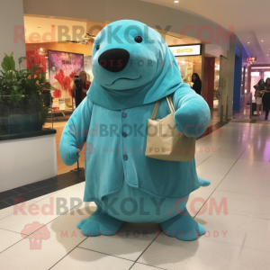 nan Stellar'S Sea Cow mascot costume character dressed with a Cover-up and Clutch bags
