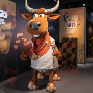 Rust Zebu mascot costume character dressed with a Shorts and Scarves
