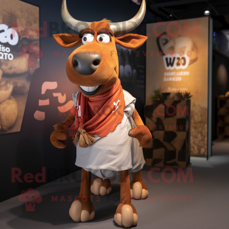 Rust Zebu mascot costume character dressed with a Shorts and Scarves Rust Zebu mascot costume character dressed with a Shorts and Scarves
