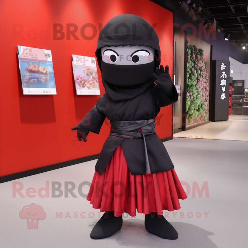 nan Ninja mascot costume character dressed with a Pleated Skirt and Messenger bags nan Ninja mascot costume character dressed with a Pleated Skirt and Messenger bags