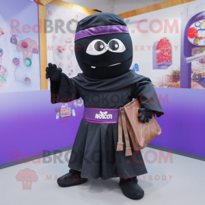 nan Ninja mascot costume character dressed with a Pleated Skirt and Messenger bags