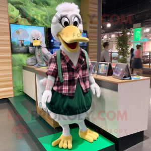 Olive Swans mascot costume character dressed with a Flannel Shirt and Coin purses