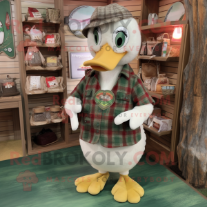 Olive Swans mascot costume character dressed with a Flannel Shirt and Coin purses