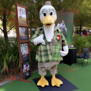 Olive Swans mascot costume character dressed with a Flannel Shirt and Coin purses