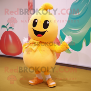 Peach Banana mascot costume character dressed with a Culottes and Shoe laces