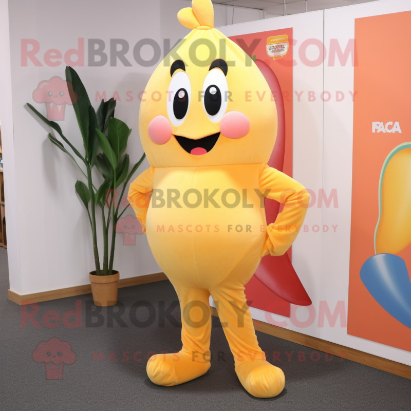 Peach Banana mascot costume character dressed with a Culottes and Shoe laces