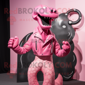 Pink Hydra mascot costume character dressed with a Leather Jacket and Cufflinks