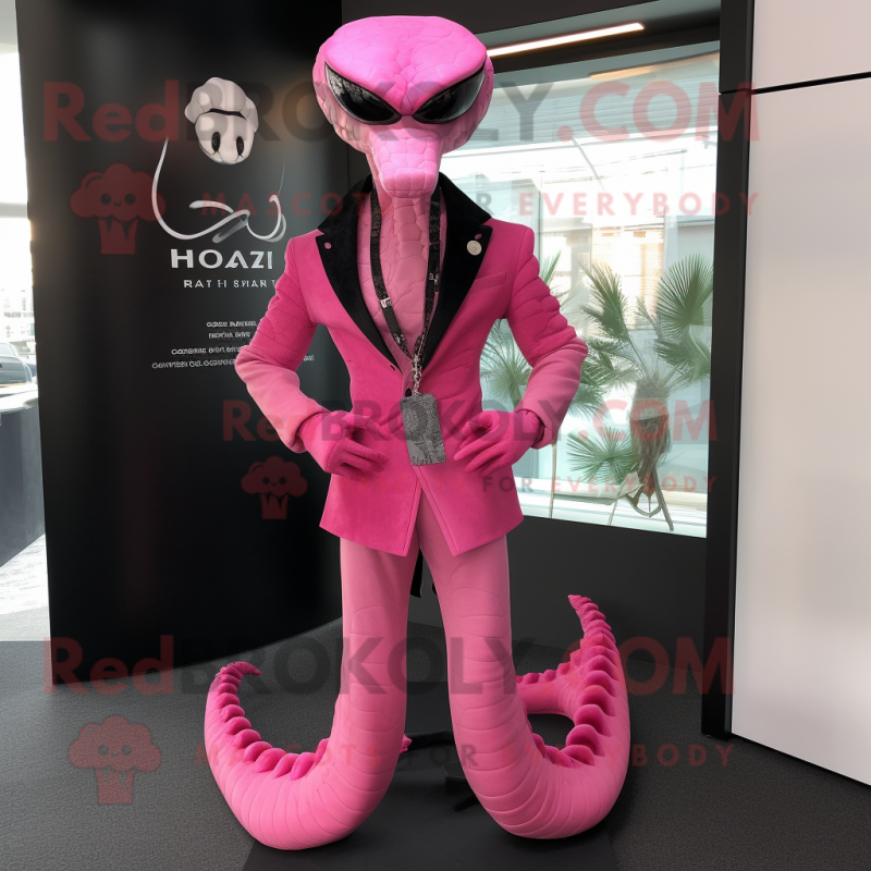 Pink Hydra mascot costume character dressed with a Leather Jacket and Cufflinks Pink Hydra mascot costume character dressed with a Leather Jacket and Cufflinks