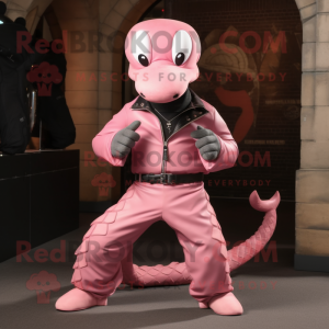 Pink Hydra mascot costume character dressed with a Leather Jacket and Cufflinks