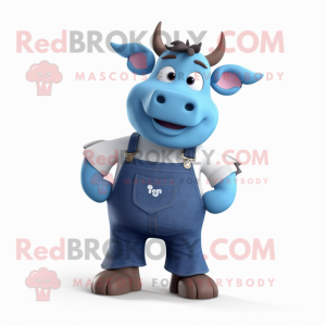 Blue Bull mascot costume character dressed with a Dungarees and Earrings