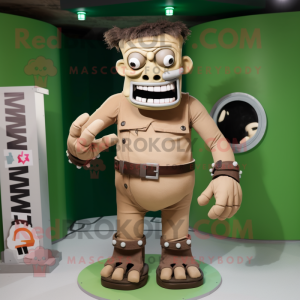 Tan Frankenstein mascot costume character dressed with a Playsuit and Rings