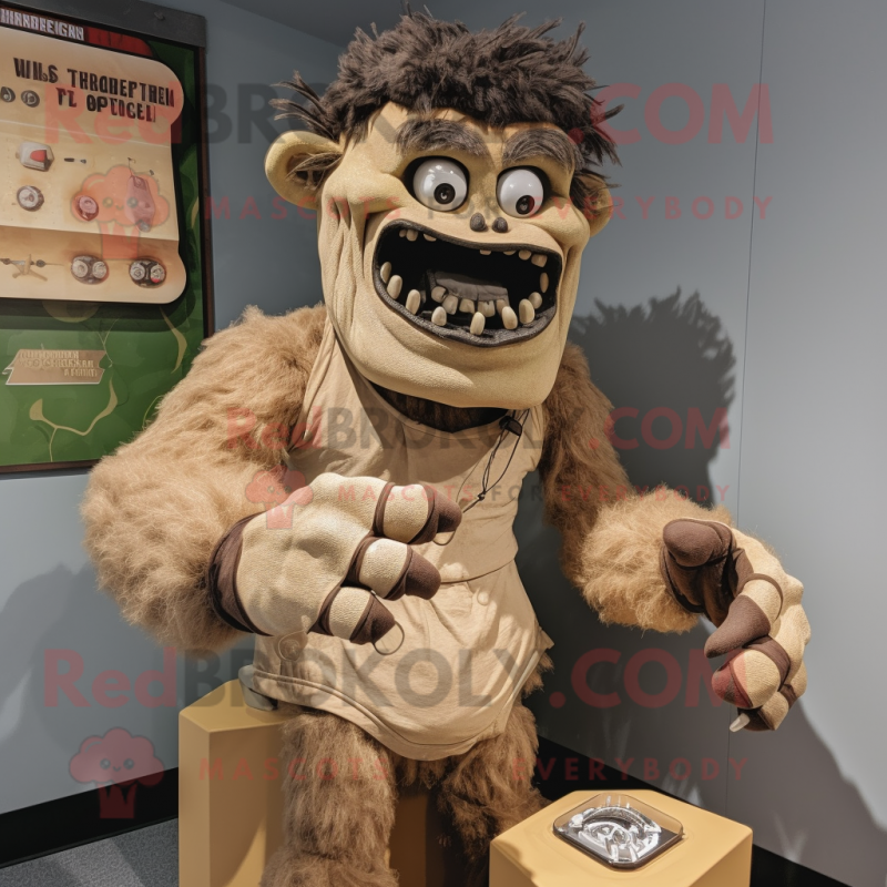 Tan Frankenstein mascot costume character dressed with a Playsuit and Rings Tan Frankenstein mascot costume character dressed with a Playsuit and Rings