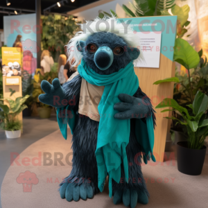 Teal Sloth Bear mascot costume character dressed with a Dungarees and Shawls