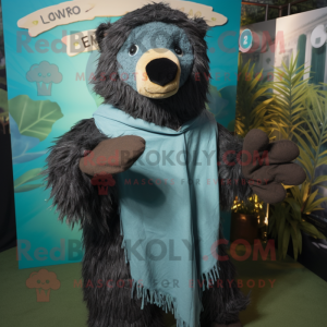 Teal Sloth Bear mascot costume character dressed with a Dungarees and Shawls