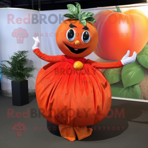 Orange Tomato mascot costume character dressed with a Ball Gown and Cummerbunds