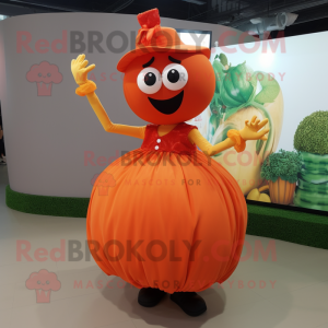 Orange Tomato mascot costume character dressed with a Ball Gown and Cummerbunds