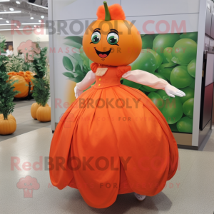 Orange Tomato mascot costume character dressed with a Ball Gown and Cummerbunds