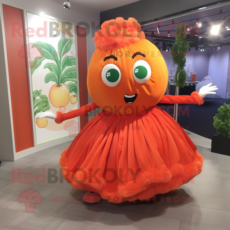 Orange Tomato mascot costume character dressed with a Ball Gown and Cummerbunds