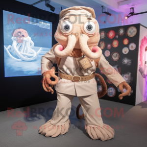 Beige Kraken maskot kostume...