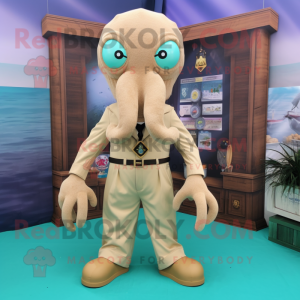 Beige Kraken maskot kostume...