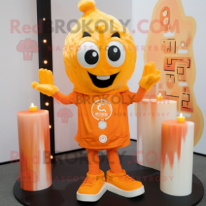 Orange Scented Candle mascot costume character dressed with a Henley Tee and Earrings