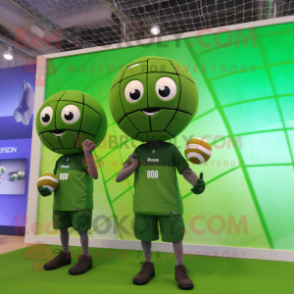 Olive Volleyball Net mascot costume character dressed with a Playsuit and Smartwatches