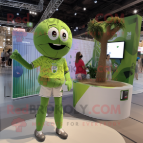 Olive Volleyball Net mascot costume character dressed with a Playsuit and Smartwatches