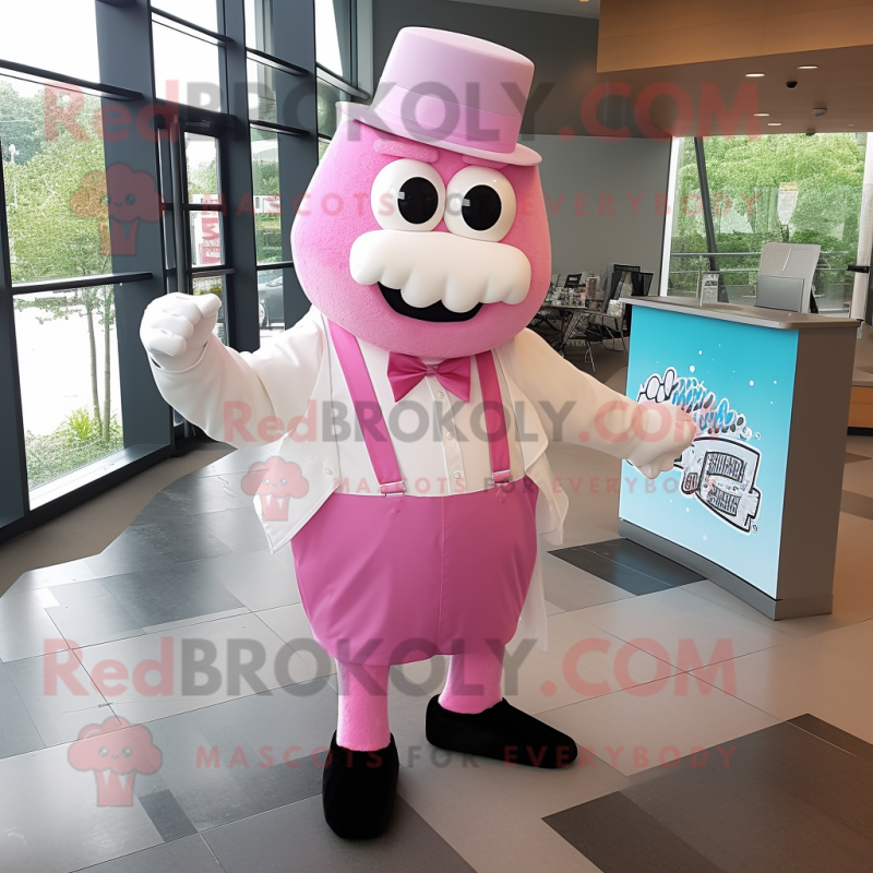 Pink Ice mascot costume character dressed with a Dress Shirt and Bow ties Pink Ice mascot costume character dressed with a Dress Shirt and Bow ties