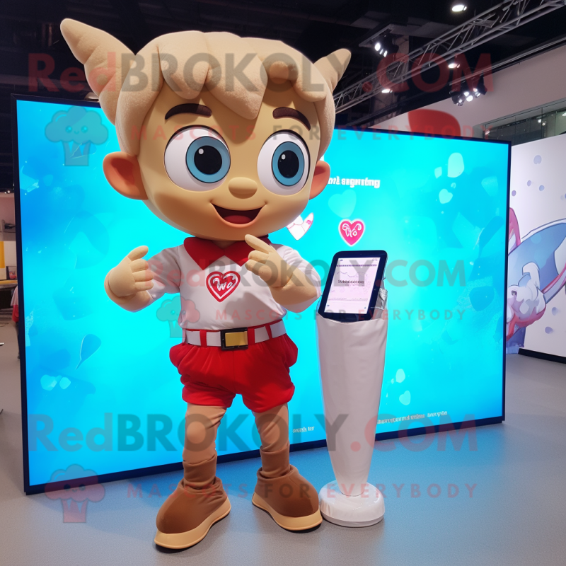 Tan Cupid mascot costume character dressed with a Button-Up Shirt and Smartwatches Tan Cupid mascot costume character dressed with a Button-Up Shirt and Smartwatches