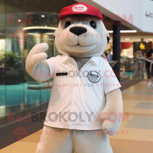 White Otter mascot costume character dressed with a Polo Shirt and Hats