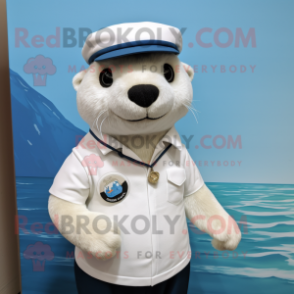 White Otter mascot costume character dressed with a Polo Shirt and Hats