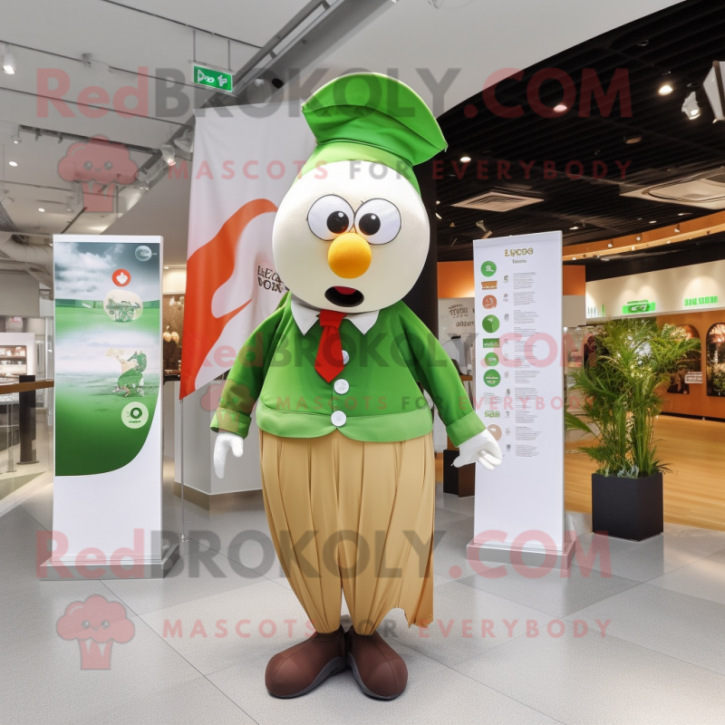 Olive Irish Flag mascot costume character dressed with a Poplin Shirt and Lapel pins Olive Irish Flag mascot costume character dressed with a Poplin Shirt and Lapel pins