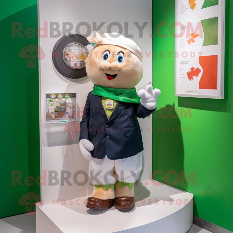 Olive Irish Flag mascot costume character dressed with a Poplin Shirt and Lapel pins Olive Irish Flag mascot costume character dressed with a Poplin Shirt and Lapel pins