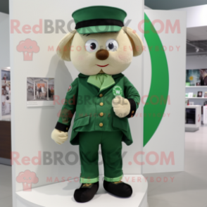 Olive Irish Flag mascot costume character dressed with a Poplin Shirt and Lapel pins