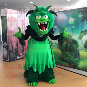 Forest Green Devil mascot costume character dressed with a Maxi Skirt and Earrings