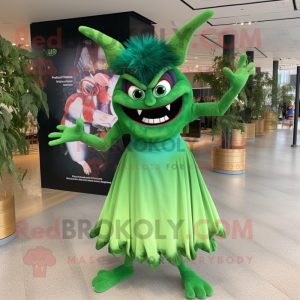 Forest Green Devil mascot costume character dressed with a Maxi Skirt and Earrings