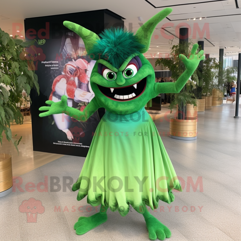 Forest Green Devil mascot costume character dressed with a Maxi Skirt and Earrings Forest Green Devil mascot costume character dressed with a Maxi Skirt and Earrings