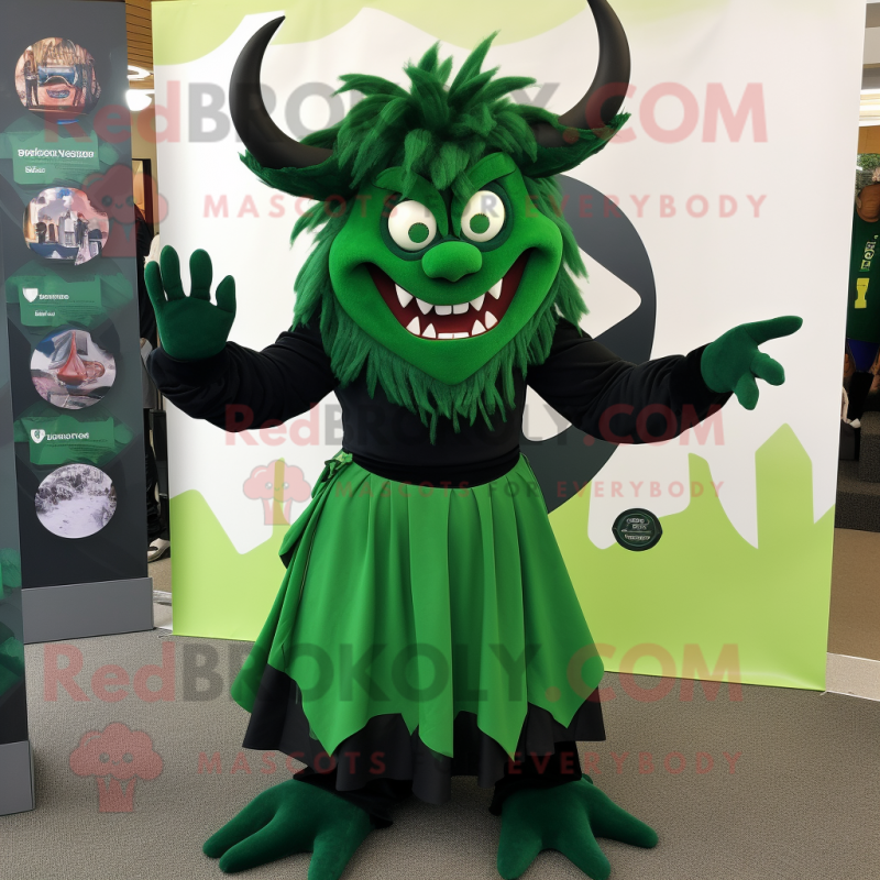 Forest Green Devil mascot costume character dressed with a Maxi Skirt and Earrings