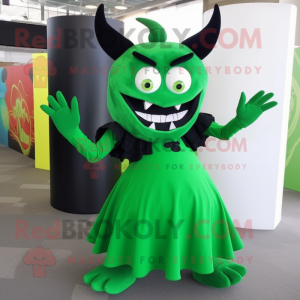 Forest Green Devil mascot costume character dressed with a Maxi Skirt and Earrings