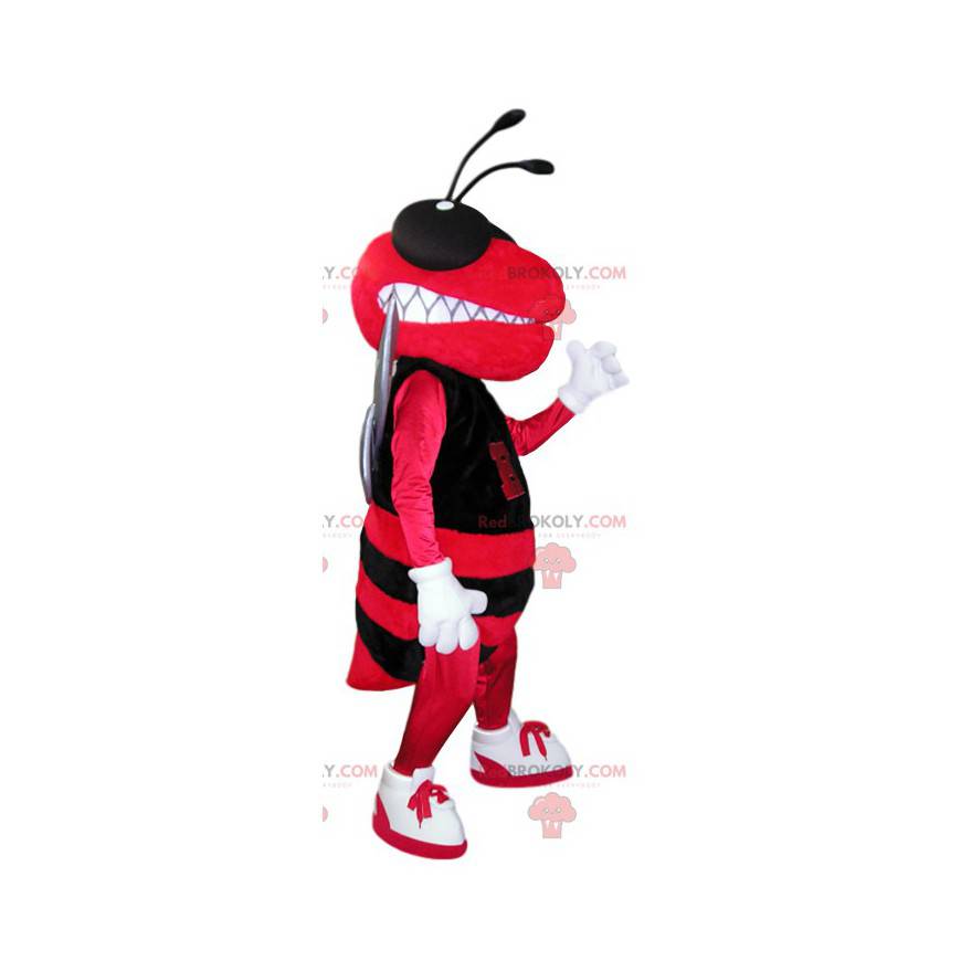 Mascotte d'abeille rouge et noire. Costume d'abeille -