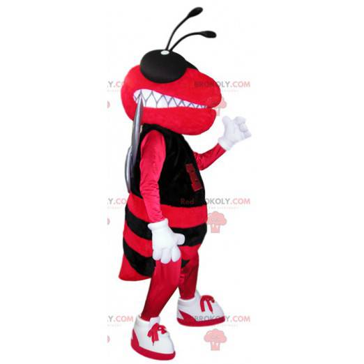 Mascote de abelha vermelha e preta. Fantasia de abelha -