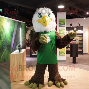 Forest Green Eagle mascot costume character dressed with a T-Shirt and Earrings